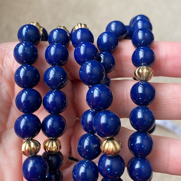 Elegant Gold and Blue Beaded Necklace - Picture 3 of 6